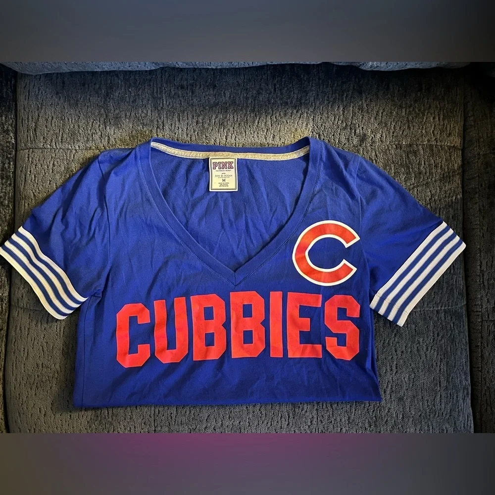 Victoria's Secret Blue Tee with Red Cubbies Print - Picture 1 of 2